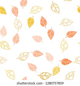Light Orange vector seamless abstract pattern with leaves. New colorful illustration in doodle style with leaves. Template for business cards, websites.