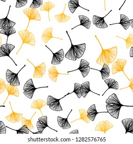 Light Orange vector seamless abstract background with leaves. A vague abstract illustration with leaves in doodles style. Template for business cards, websites.