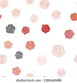 Light Orange vector seamless abstract backdrop with flowers. Illustration with colorful abstract doodle flowers. Pattern for design of fabric, wallpapers.