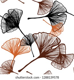Light Orange vector seamless abstract backdrop with leaves. Blurred decorative design in Indian style with leaves. Pattern for design of fabric, wallpapers.