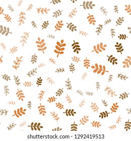 Light Orange vector seamless abstract pattern with leaves, branches. Abstract illustration with leaves, branches in doodles style. Design for wallpaper, fabric makers.