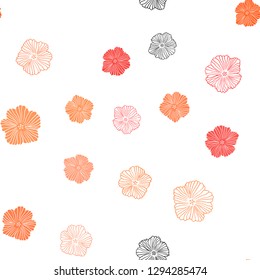 Light Orange vector seamless abstract backdrop with flowers. Abstract illustration with flowers in doodles style. Design for wallpaper, fabric makers.