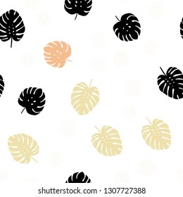 Light Orange vector seamless abstract background with flowers, leaves. Doodle illustration of leaves and flowers in Origami style. Texture for window blinds, curtains.