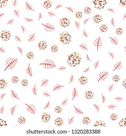 Light Orange vector seamless abstract backdrop with leaves and flowers. Leaves and flowers with gradient on white background. Completely new template for your design.