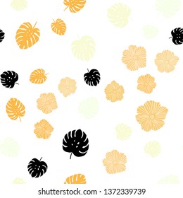 Light Orange vector seamless abstract pattern with flowers, leaves. Illustration with doodles on abstract template. Texture for window blinds, curtains.