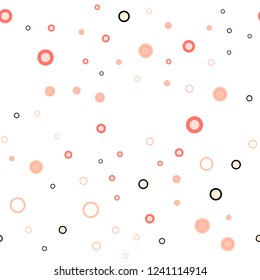 Light Orange vector seamless backdrop with dots. Glitter abstract illustration with blurred drops of rain. Pattern for trendy fabric, wallpapers.