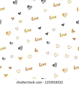 Light Orange vector seamless backdrop with phrase LOVE YOU, hearts. Illustration with words of love, hearts in abstract style. Texture for window blinds, curtains.