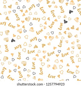 Light Orange vector seamless backdrop with phrase LOVE YOU, hearts. Colorful gradient phrase LOVE YOU, hearts in abstract style. Pattern for design of fabric, wallpapers.