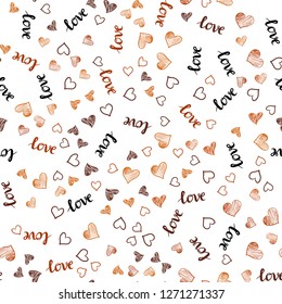 Light Orange vector seamless backdrop with phrase LOVE YOU, hearts. Colorful illustration with quote LOVE YOU, hearts. Design for wallpaper, fabric makers.