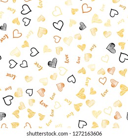 Light Orange vector seamless backdrop with phrase LOVE YOU, hearts. Illustration with phrase LOVE YOU, hearts for valentine's day. Template for business cards, websites.