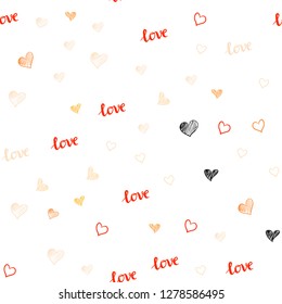Light Orange vector seamless backdrop with phrase LOVE YOU, hearts. Illustration with phrase LOVE YOU, hearts for valentine's day. Texture for window blinds, curtains.