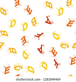 Light Orange vector seamless backdrop with 3D english symbols. Colorful 3D alphabet signs with gradient on white background. Design for wallpaper, fabric makers.