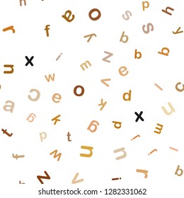 Light Orange vector seamless backdrop with english symbols. Shining illustration with ABC symbols on abstract template. Design for wallpaper, fabric makers.