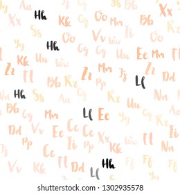Light Orange vector seamless backdrop with english symbols. Colored alphabet signs with gradient on white background. Pattern for design of fabric, wallpapers.