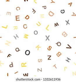 Light Orange vector seamless backdrop with english symbols. Abstract illustration with colored latin alphabet. Texture for window blinds, curtains.