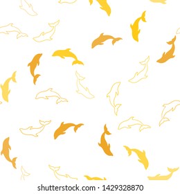 Light Orange vector seamless backdrop with ocean dolphins. Shining illustration of colorful gradient sea dolphins. Pattern for wildlife ad, booklets.