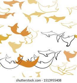Light Orange vector seamless backdrop with ocean dolphins. Isolated sea dolphins on white background. Pattern for marine leaflets.