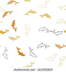 Light Orange vector seamless backdrop with ocean dolphins. Isolated sea dolphins on white background. Pattern for marine leaflets.
