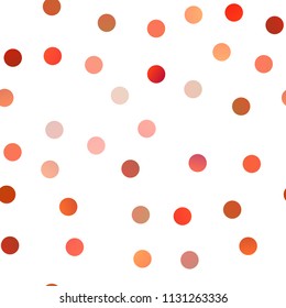 Light Orange vector seamless background with dots. Illustration with set of shining colorful abstract circles. Pattern can be used as texture of water, rain drops.