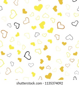 Light Orange vector seamless background with hearts. Glitter abstract illustration with colorful hearts in romantic style. Template for Valentine's greeting postcards.