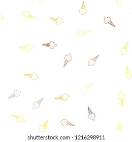 Light Orange vector seamless background with ice-cream cones. Decorative design of ice-cream cones in doodle style. Pattern for ad, booklets, leaflets of restaurants.
