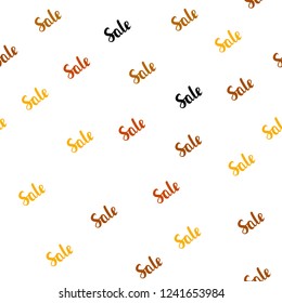 Light Orange vector seamless background with words of sales. Gradient illustration with discount signs on white backdrop. Backdrop for mega promotions, discounts.