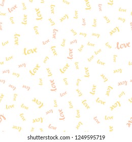 Light Orange vector seamless background with words of love. Decorative design in doodle style with text LOVE YOU. Texture for window blinds, curtains.