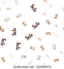 Light Orange vector seamless background with 30, 50, 70 % signs of sales. Illustration with signs of sales on abstract template. Design for business ads, commercials.