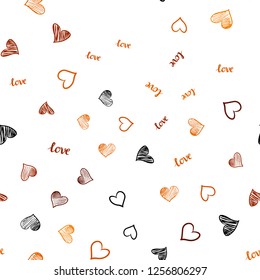 Light Orange vector seamless background with words of love, hearts. Romantic illustration with colorful phrase LOVE YOU, hearts. Pattern for design of fabric, wallpapers.
