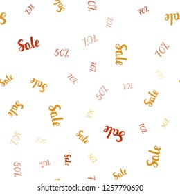 Light Orange vector seamless background with 30, 50, 70 % signs of sales. Colored words of sales with gradient on white background. Design for business ads, commercials.