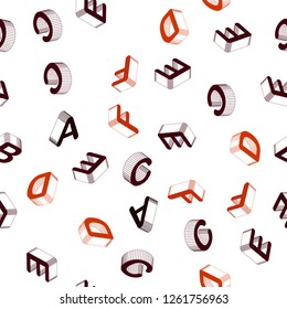 Light Orange vector seamless background with 3D signs of alphabet. Colorful gradient design in 3D style with signs of alphabet. Template for business cards, websites.