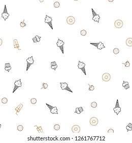 Light Orange vector seamless background with tasty food. Blurred decorative design of snacks in doodle style. Pattern for ad, booklets, leaflets of restaurants.