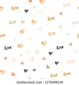 Light Orange vector seamless background with words of love, hearts. Illustration with phrase LOVE YOU, hearts for valentine's day. Design for wallpaper, fabric makers.