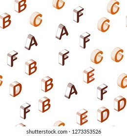 Light Orange vector seamless background with 3D signs of alphabet. Shining colorful 3D illustration with isolated letters. Texture for window blinds, curtains.