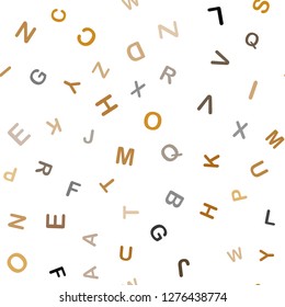 Light Orange vector seamless background with signs of alphabet. Shining illustration with ABC symbols on abstract template. Texture for window blinds, curtains.