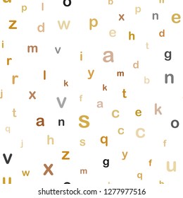 Light Orange vector seamless background with signs of alphabet. Modern geometrical illustration with ABC english symbols. Texture for window blinds, curtains.