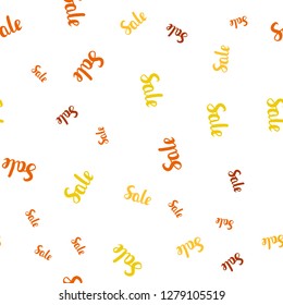 Light Orange vector seamless background with words of sales. Colorful set of  percentage signs in simple style. Template for season sales, shopping ads.