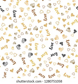 Light Orange vector seamless background with words of love, hearts. Illustration with phrase LOVE YOU, hearts for valentine's day. Pattern for trendy fabric, wallpapers.