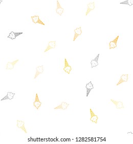 Light Orange vector seamless background with ice-cream cones. Decorative illustration with ice-cream on abstract template. Template of a black hot beverage in a cafe.