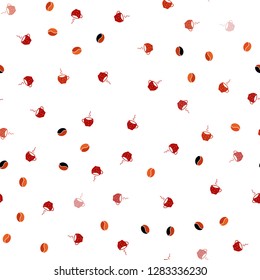 Light Orange vector seamless background with coffee, beans. Gradient abstract collection of coffee cups and beans. Pattern for menu of cafes and restaurants.