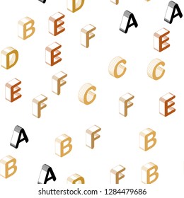 Light Orange vector seamless background with 3D signs of alphabet. Abstract illustration with colorful 3D latin alphabet. Pattern for design of fabric, wallpapers.