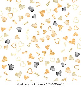 Light Orange vector seamless background with words of love, hearts. Colorful gradient phrase LOVE YOU, hearts in abstract style. Design for textile, fabric, wallpapers.