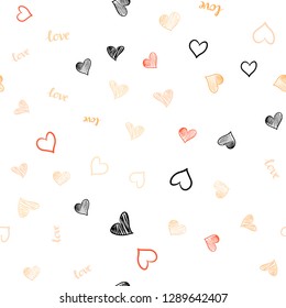 Light Orange vector seamless background with words of love, hearts. Colorful illustration with quote LOVE YOU, hearts. Pattern for design of fabric, wallpapers.