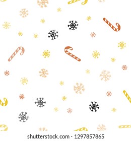 Light Orange vector seamless background with sweet xmas lollipops.