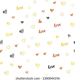 Light Orange vector seamless background with words of love, hearts. Illustration with phrase LOVE YOU, hearts for valentine's day. Design for wallpaper, fabric makers.