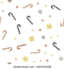 Light Orange vector seamless background with sweet xmas lollipops.