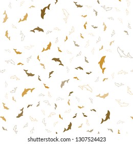 Light Orange vector seamless background with dolphins. Shining illustration of colorful gradient sea dolphins. Template for natural magazines.