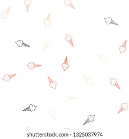 Light Orange vector seamless background with ice-cream cones. Decorative design of ice-cream cones in doodle style. Pattern for ad, booklets, leaflets of restaurants.