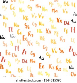 Light Orange vector seamless background with signs of alphabet. Shining illustration with ABC symbols on abstract template. Pattern for trendy fabric, wallpapers.