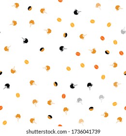 Light Orange vector seamless background with coffee, beans. Decorative gradient design of coffee cups and beans. Doodle design for your business advert of cafes.